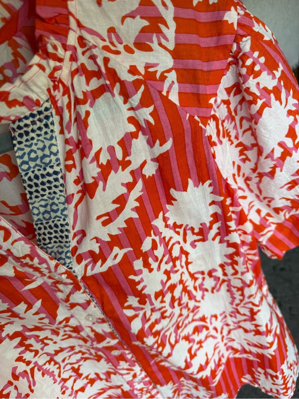 THML Coral-Red & White Floral Stripe Button-Front Top - Picture 3 of 7